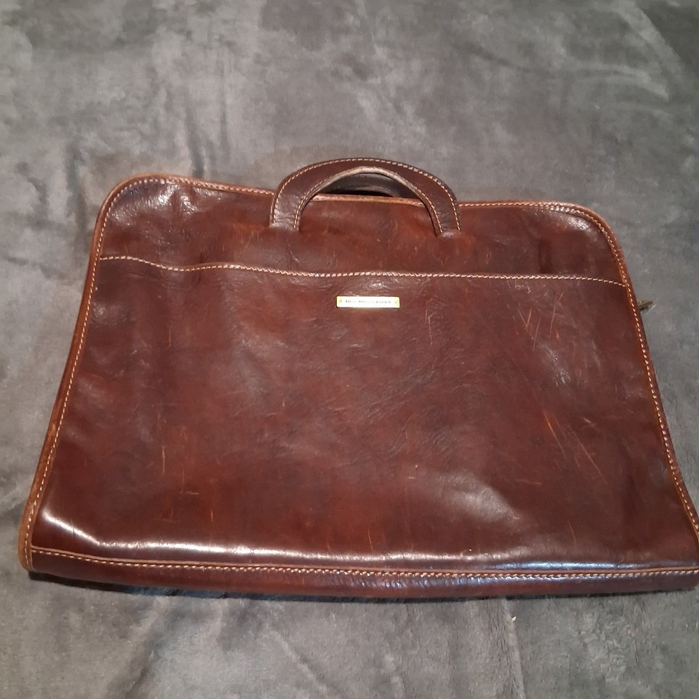 Handmade In Italy Tuscany Leather Briefcase Laptop Bag Rich Cognac Brown Soft